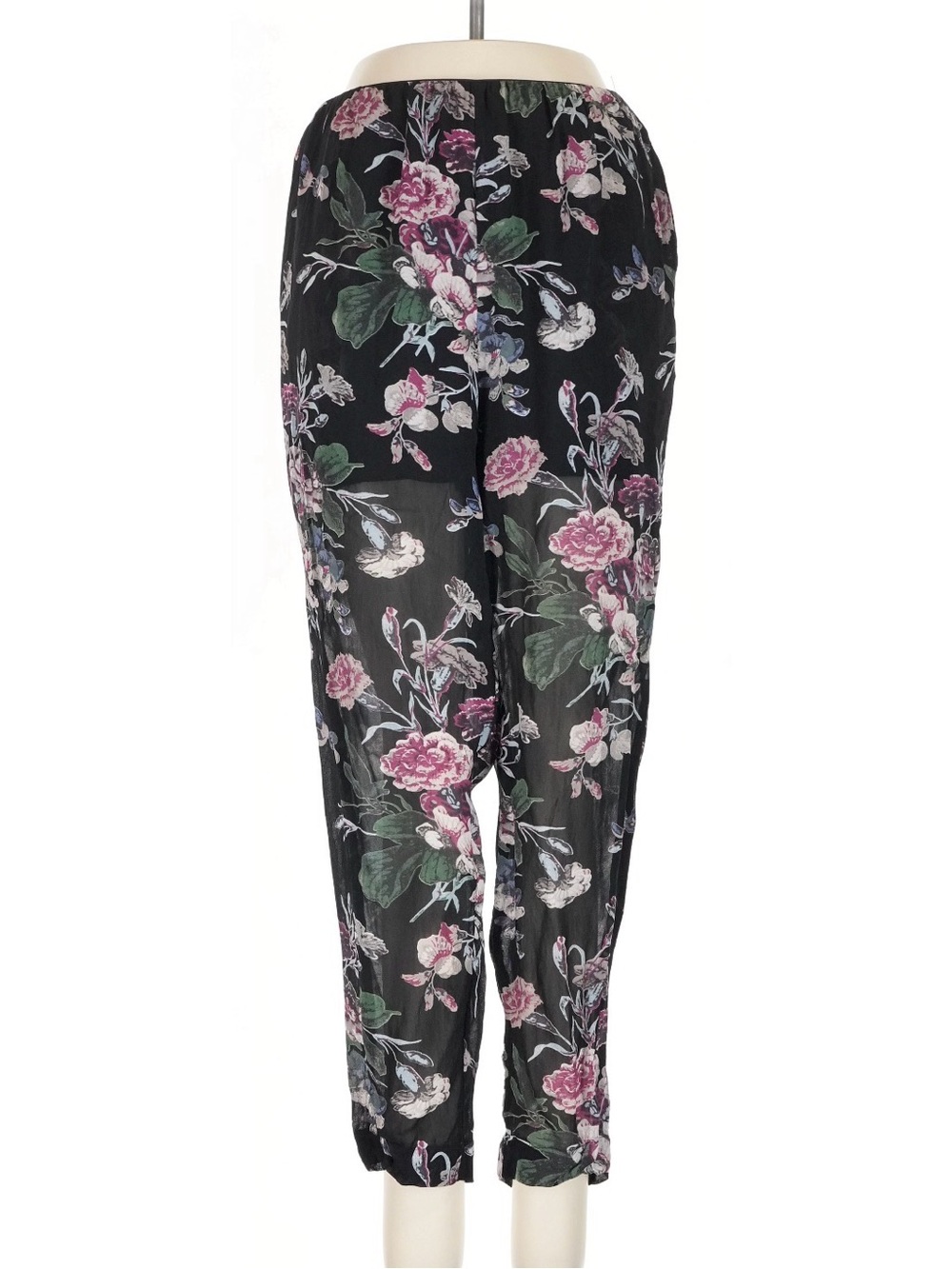 Ganni Black Floral Pants Size Small Sheer High Rise Tapered Trouser - Picture 3 of 5